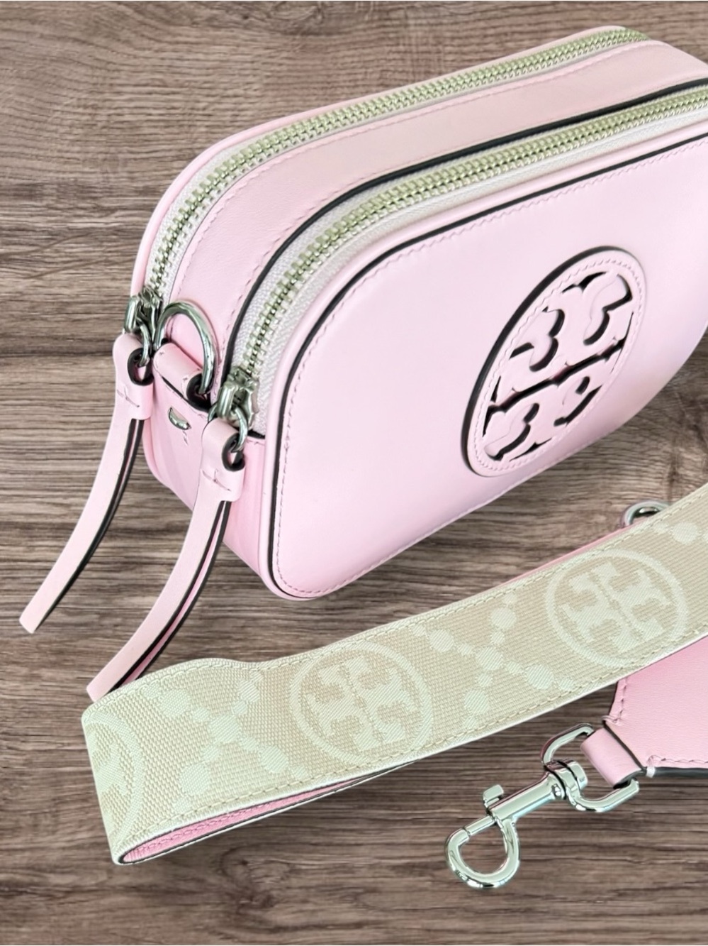 Tory Burch Mini Miller Crossbody Bag Pink Plie Leather NWT - Picture 5 of 8